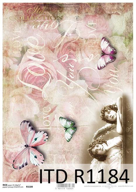 papier decoupage Vintage, anioły, motyle*Vintage decoupage paper, angels, butterflies
