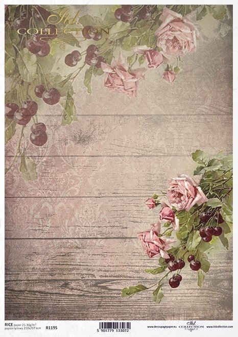 papel decoupage rosas, cerezas*декупаж бумажные розы, вишни*Decoupage Papier Rosen, Kirschen