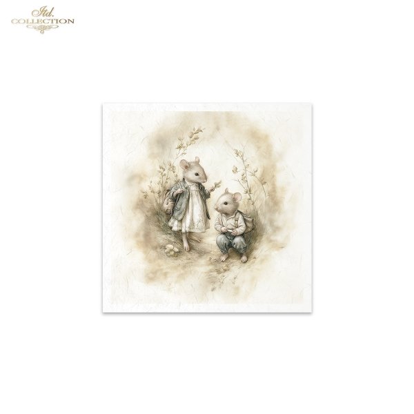 Myszki, sielanka, akwarela, retro, las, natura*Mice, idyll, watercolour, retro, forest, nature*Mäuse, Idylle, Aquarell, Retro, Wald, Natur*Ratones, idilio, acuarela, retro, bosque, naturaleza