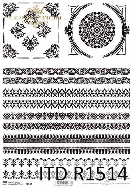 Papier ryżowy Vintage, ozdobne szlaczki, rameczki*Vintage rice paper, decorative patterns, frames