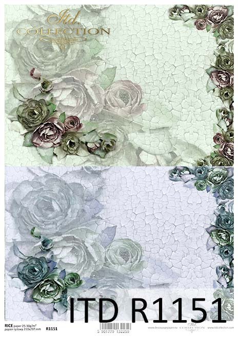 papier decoupage kwiaty, spękania, koronka*Paper decoupage flowers, cracks, lace
