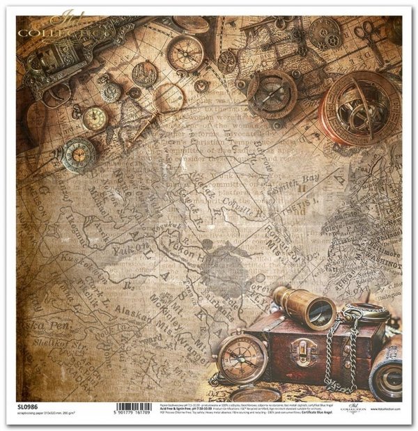 Seria Morska ekspedycja - kompasy, zegarki, lornetki, mapa, vintage, tapeta, tło