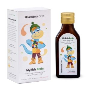 HealthLabs MyKids Brain kwasy Omega 3 i 9 z witaminą D3 dla rozwoju i pracy mózgu dziecka suplement diety Malinowy 100ml (P1)