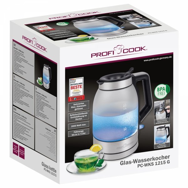 Czajnik elektryczny szklany podświetlany 1,7L ProfiCook PC-WKS 1215 G