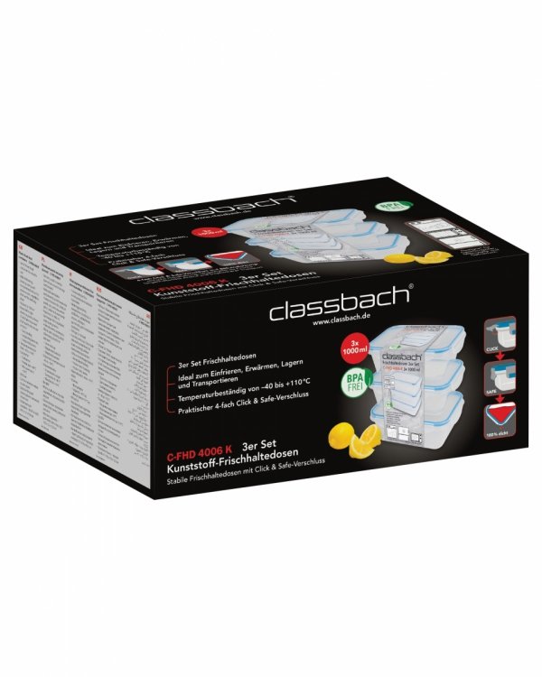 Pojemniki do przechowywania żywności 3x 1000 ml Classbach C-FHD 4006 K