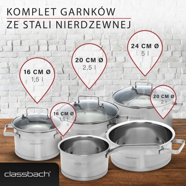 Zestaw garnków 8 elementów Classbach C-KTS 4017