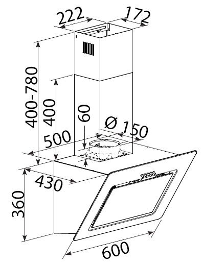 Okap kuchenny kominowy 60 cm Bomann DU 771.1 G czarny