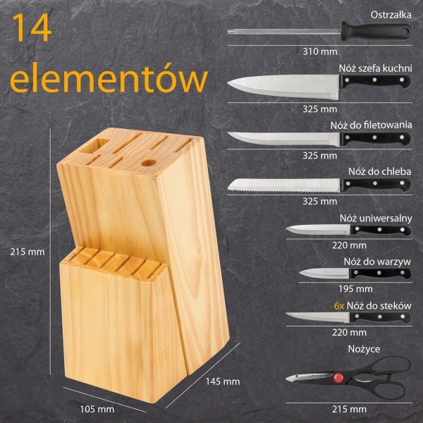Zestaw noży kuchennych w bloku 14 elementów Classbach C-MBS 4019