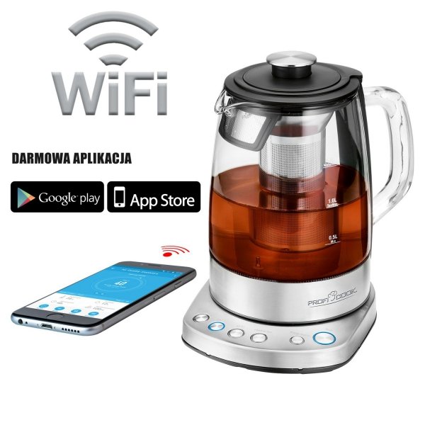 Czajnik elektryczny szklany z zaparzaczem 1.5L ProfiCook PC-WKS 1167 G (Wi-Fi)