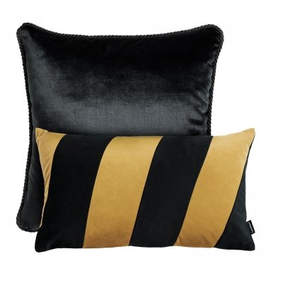 Czarno złoty zestaw poduszek dekoracyjnych Glamour + Stripes