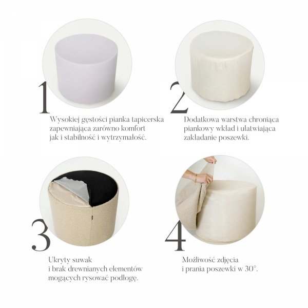 Large Round Grey Pouffe CORD 60x30