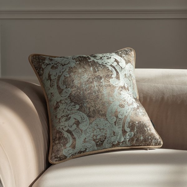 Beige-Mint Decorative Pillow Set - Velvet+Gold