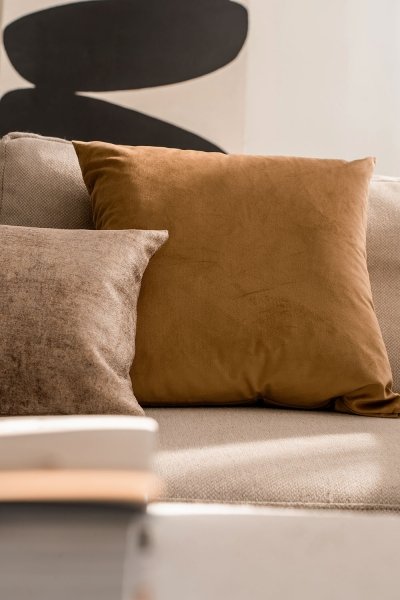 Beige Decorative Pillow Set Velvet + Stone