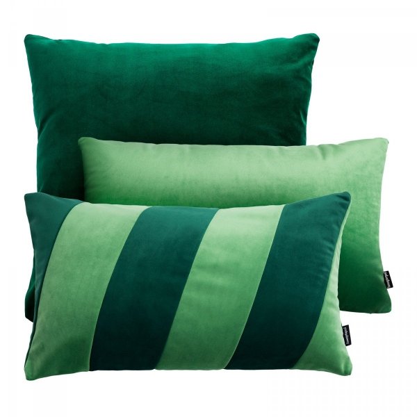 Zielony zestaw poduszek dekoracyjnych Velvet + Stripes