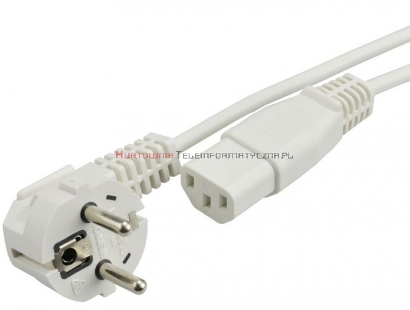 Kabel zasilający komputerowy z uziemieniem 230/C13 - 1,0m, biały