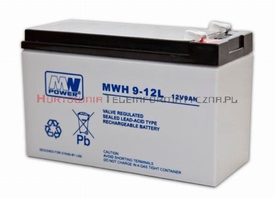 MW POWER Akumulator AGM 12V 9Ah, przyłącze F2 6,7mm (6-9 lat)  
