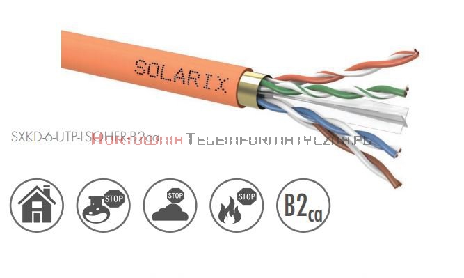 SOLARIX kabel U/UTP, drut, LSOHFR B2ca, pomarańczowy kat.6 - 500m