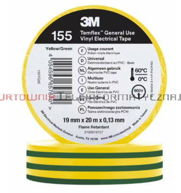 3M TEMFLEX 155 taśma izolacyjna PCW 19mm X 20m żółto-zielona
