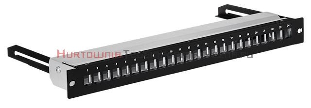 Patch Panel modularny wysuwany z półką 1U na 24 moduły keystone, niewyposażony, czarny