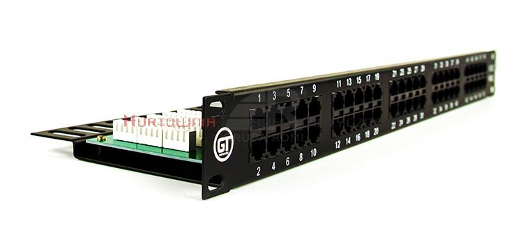 GT NETWORKS Patch Panel TEL 50xRJ45 50 portów, Kat.3, z półką czarny