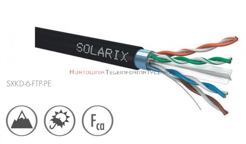 SOLARIX kabel F/UTP, drut, zewnętrzny suchy, czarny, kat.6 