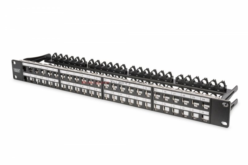 DIGITUS Patch Panel modularny 48 portów nieobsadzony, wsporniki, czarny 1U