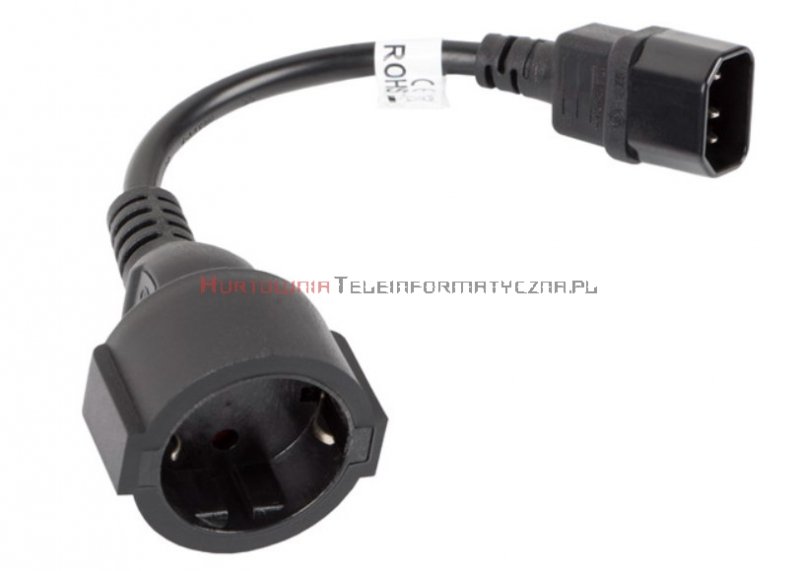 Kabel zasilający adapter przejściówka gniazdo 230/ wtyk C14, 15-20 cm