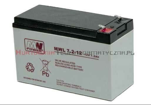 MW POWER Akumulator AGM 12V 7,2 Ah złącze F2 6,3mm (10 lat)