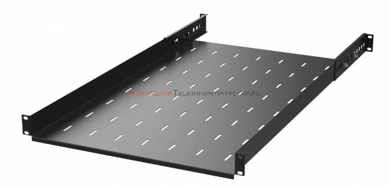 Półka stała 19&quot;, 1U, o gł. 750 mm., mocowana w czterech punktach RAL 7021 czarny