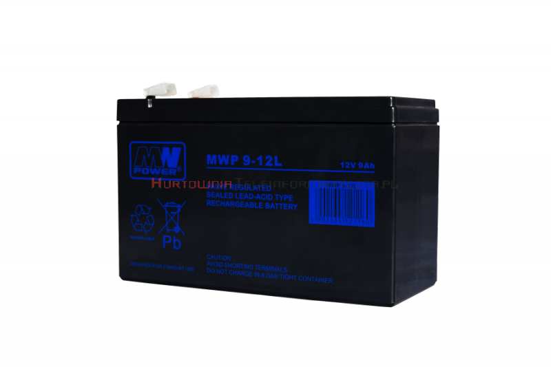 MW POWER Akumulator AGM 12V 9Ah, przyłącze F2 6,7mm (10 lat)  