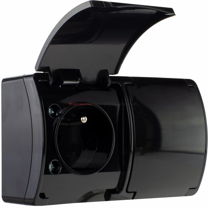 Gniazdo elektryczne natynkowe hermetyczne 2x230 IP44 z klapką czarne