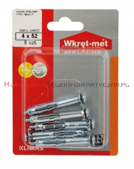 WKRĘT-MET Kołki stalowe ocynk typu MOLLY M4x52 (5szt)