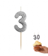 Świeczka Piker MINI Cyfra 3, BIO Brokatowa Czarna – 1 Szt.