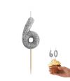 Świeczka Piker MINI Cyfra 6, BIO Brokatowa Czarna – 1 Szt.