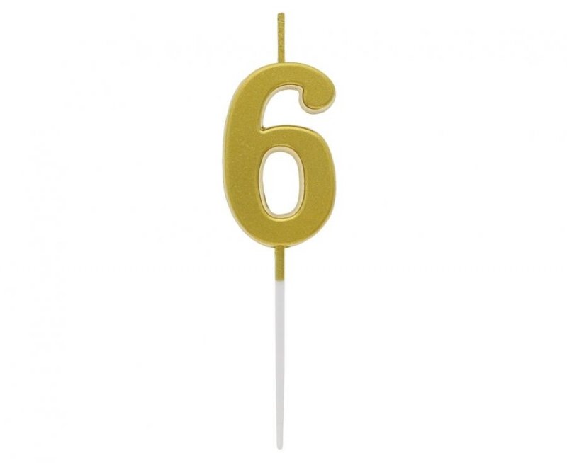 Świeczka Piker Urodzinowa B&amp;C Cyferka 6 - Metaliczna Złota mini (9,5x2,3 cm)