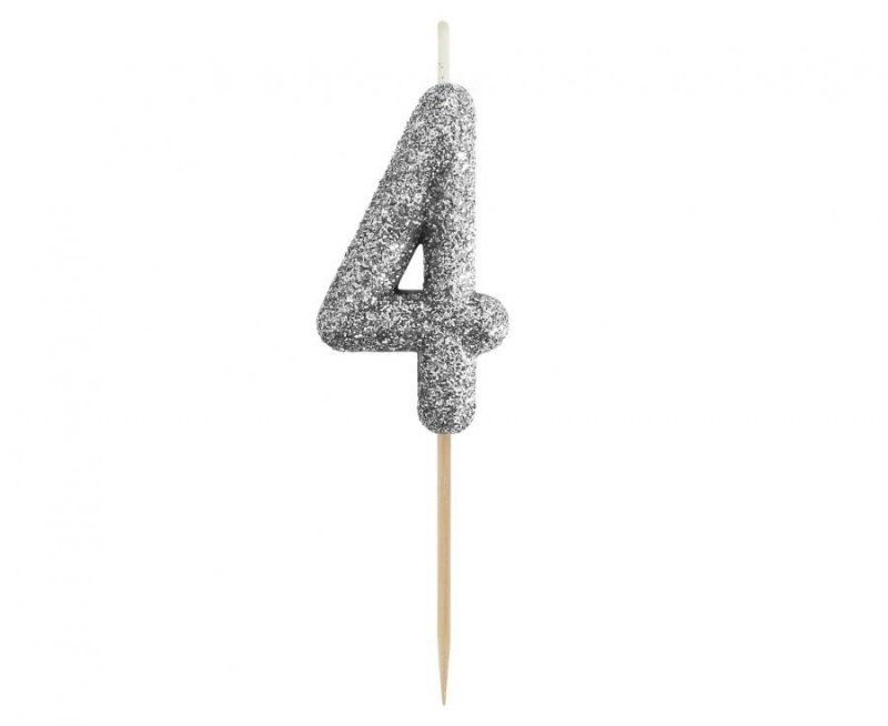 Świeczka Piker MINI Cyfra 4, BIO Brokatowa Czarna – 1 Szt.