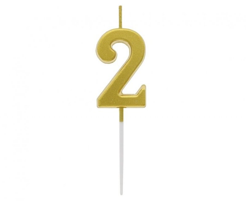 Świeczka Piker Urodzinowa B&amp;C Cyferka 2 - Metaliczna Złota mini (9,5x2,3 cm)