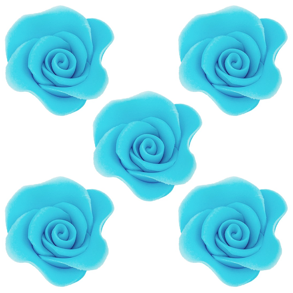 Cukrowe kwiaty na tort RÓŻA MINI MAX 20szt NIEBIESKI