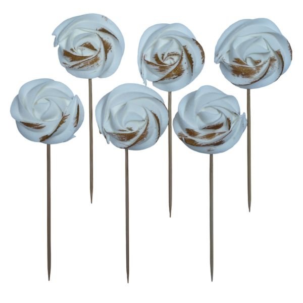  Lizaki Bezowe BIAŁE POZŁACANE – Dekoracja na Tort i Deser | 6 sztuk | Hokus