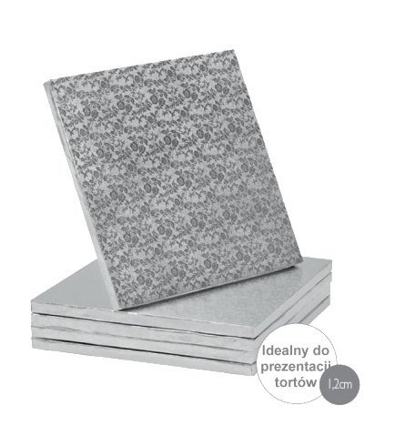 Podkład pod tort kwadratowy gruby (12mm) SREBRNY 50cm - Modecor