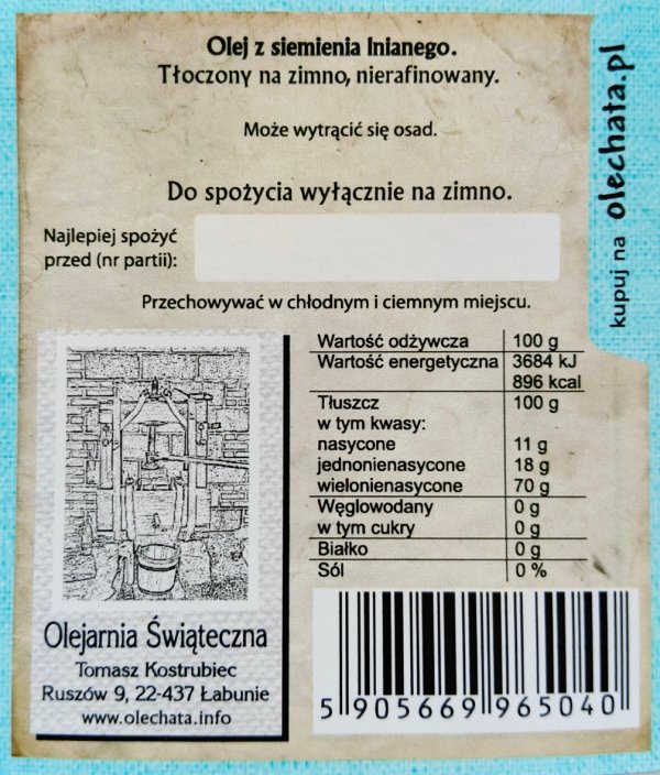olej lniany etykieta tył