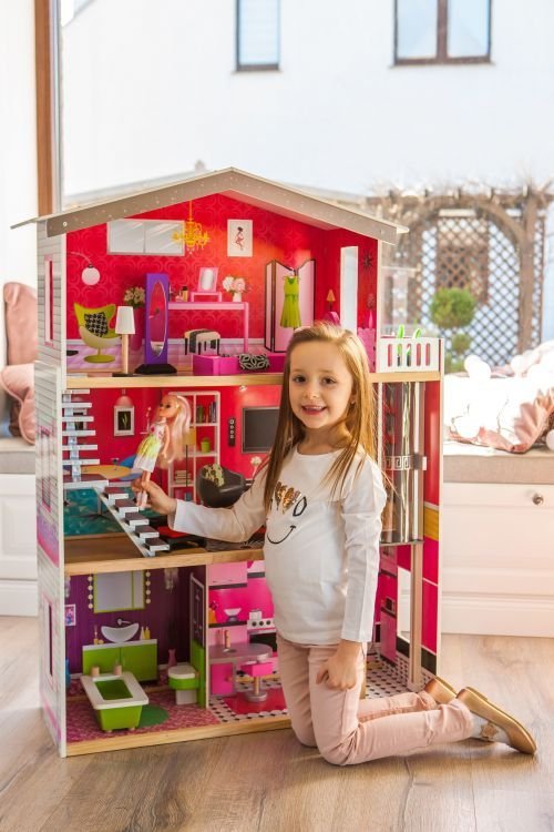 Duży drewniany domek z windą dla lalek - Rezydencja Malibu ECOTOYS