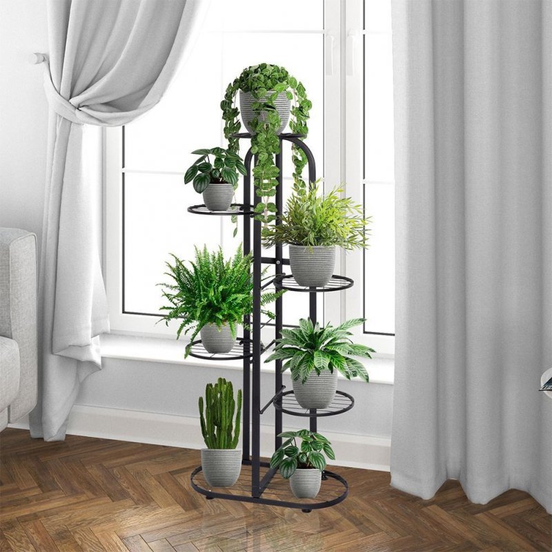 Nowoczesny metalowy kwietnik stojak na kwiaty 6 poziomów czarny ModernHome