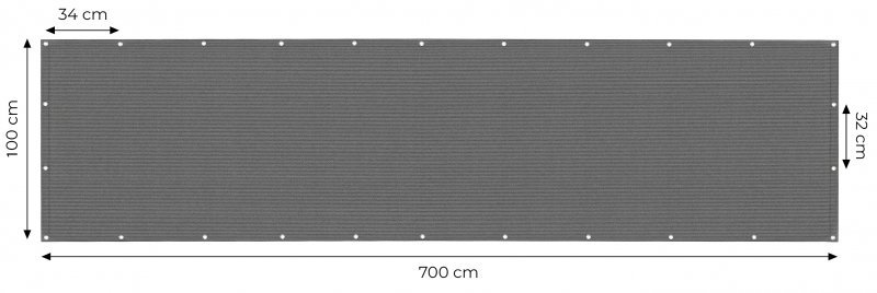 Osłona balkonowa z okuciami 100x700 cm siatka cieniująca + elementy instalacyjne szara MultiGarden