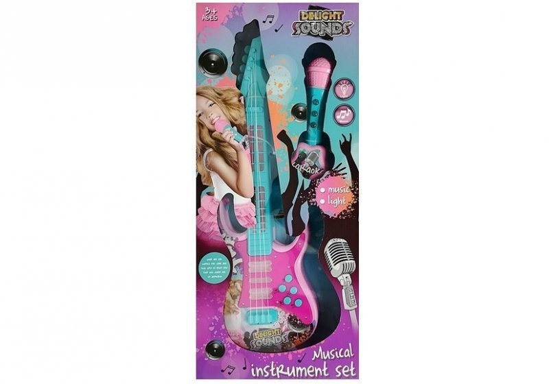 Gitara Z Mikrofonem Zestaw Do Karaoke Światła Dźwięki