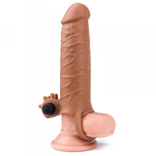 Add 2&quot;&quot; Pleasure X Tender Vibrating Penis Sleeve Brown