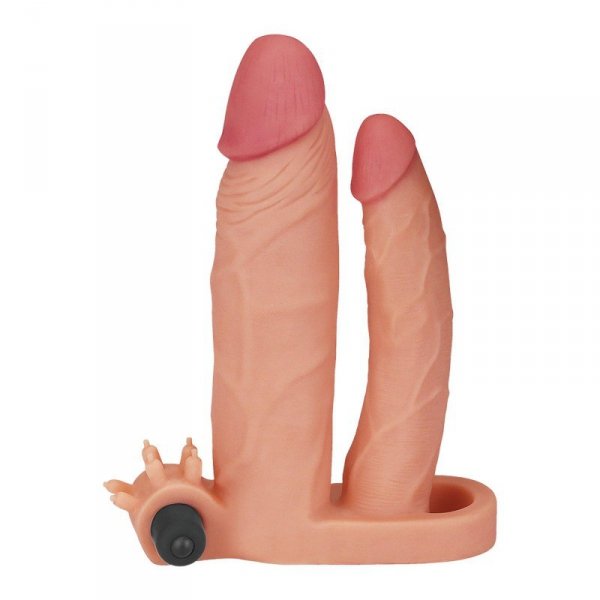 Add 1&quot;&quot; Pleasure X Tender Vibrating Double Penis Sleeve