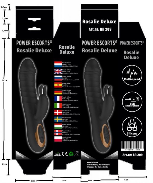 Power Escorts - BR209 - Rosalie Deluxe - Rechargeable Rabbit Vibrator - Silicone