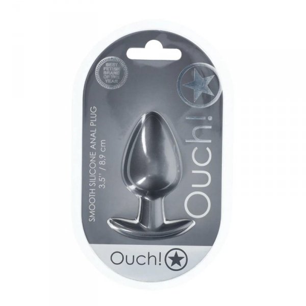 Smooth Silicone Anal Plug - Large - 3.5&quot; / 8,9 cm - Gunmetal