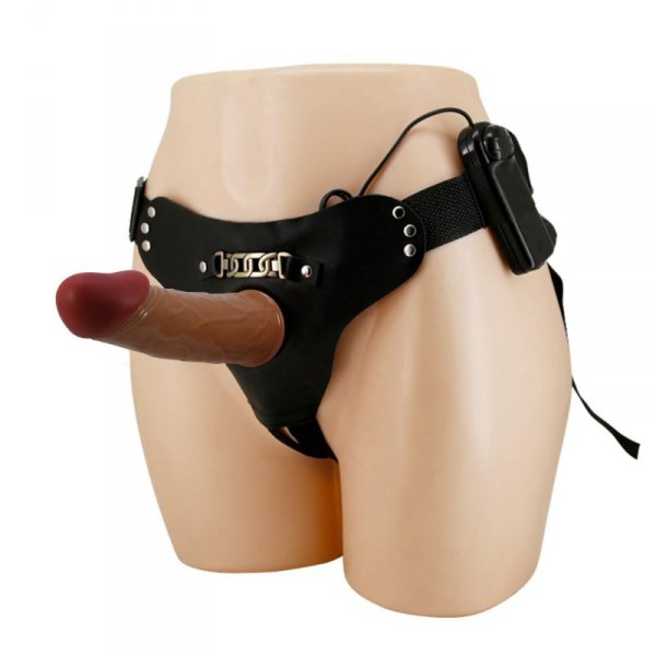 PRETTY LOVE - HARNESS BRIEFS Starks Universal Strap-On Harness 6,9&#039;&#039; Vibration Dildo Light Brown